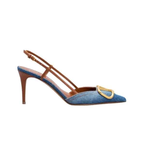 VALENTINO GARAVANI ヴァレンティノ ガラヴァーニ Vロゴ デニム スリングバックパンプス デニム