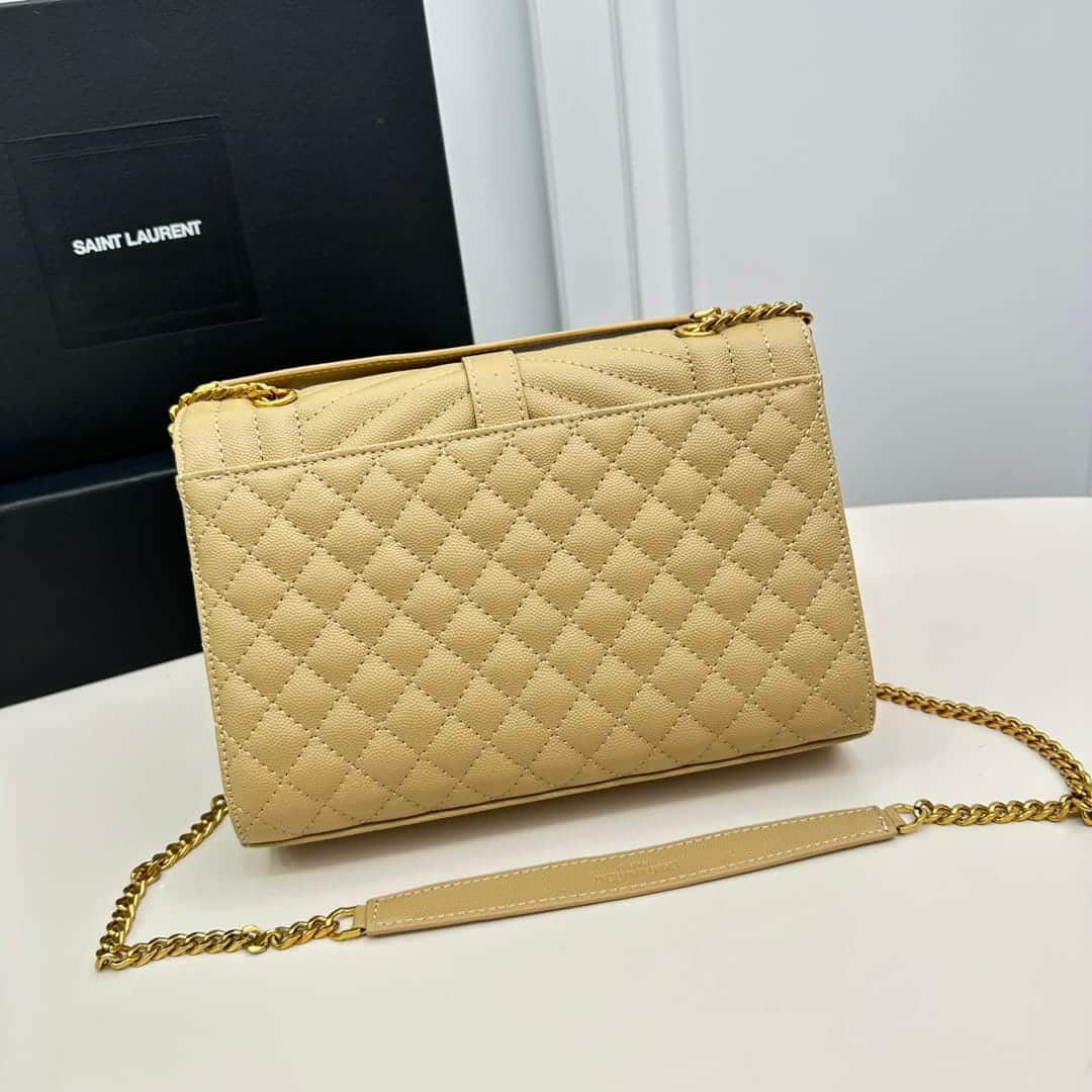 Saint Laurent Envelope Medium In Quilted Grain De Poudre Embossed Leather Bag Beige 24Cm 600185BOW912721 - 画像 (4)