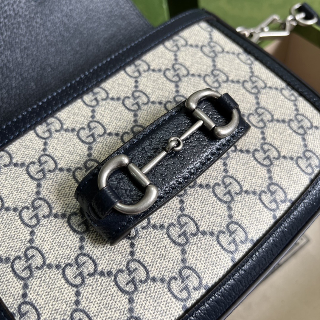 Gucci Horsebit 1955 Small Shoulder Bag GG Supreme Canvas Navy Blue 20cm 658574 96IWN 4076 - 画像 (2)