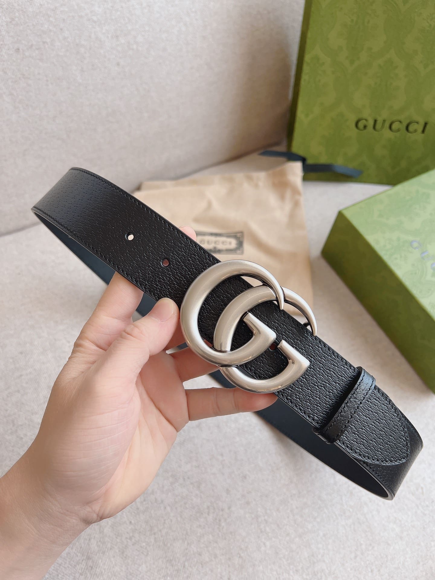 Gucci Mamon Gg Silver Logo Belt 4Cm - 画像 (3)