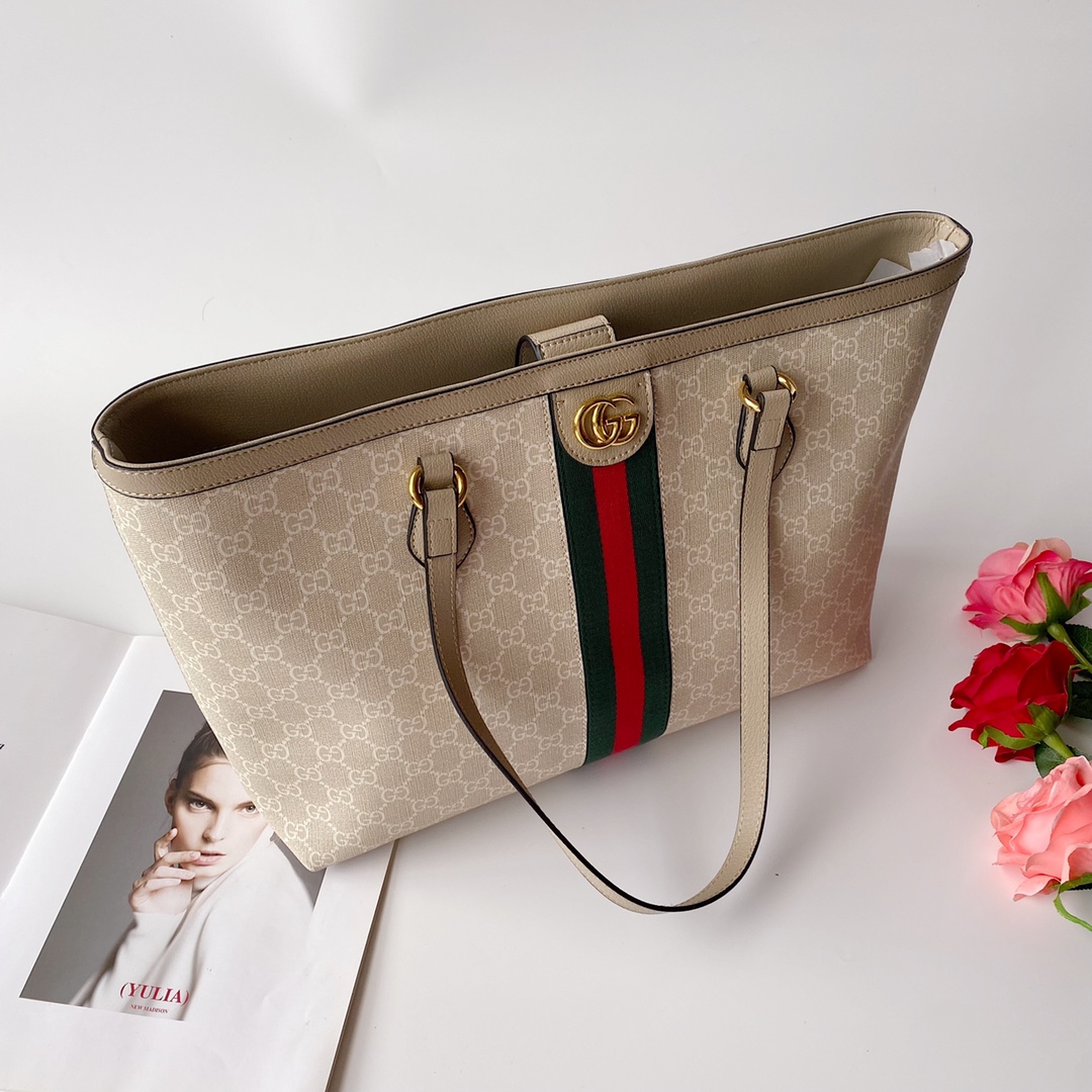 Gucci Ophidia Medium Tote Bag Beige And White 38Cm 631685 Uulag 9682 - 画像 (4)