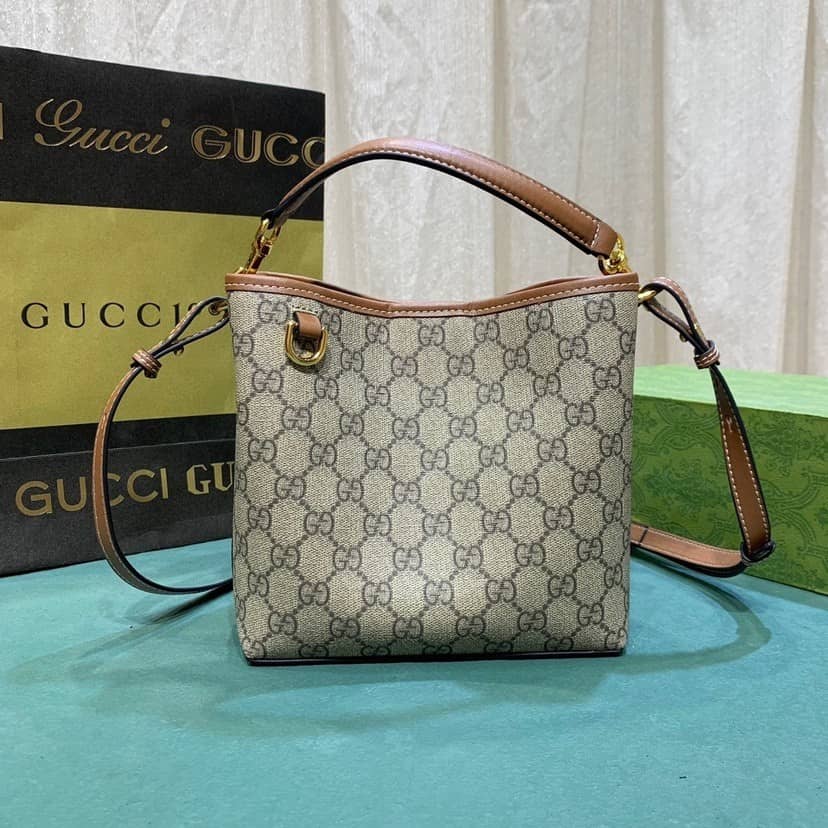 Gucci Gg Emblem Mini Bucket Bag Beige And Dark Brown 21Cm 815118 Fad6L 9758 - 画像 (5)