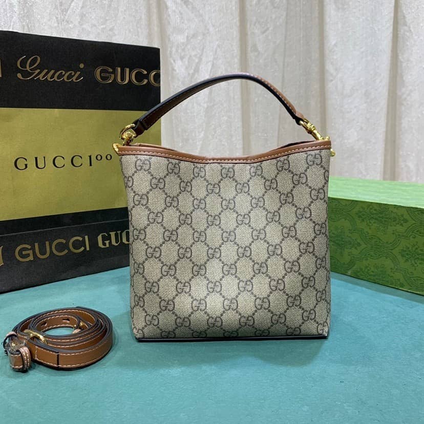 Gucci Gg Emblem Mini Bucket Bag Beige And Dark Brown 21Cm 815118 Fad6L 9758 - 画像 (6)