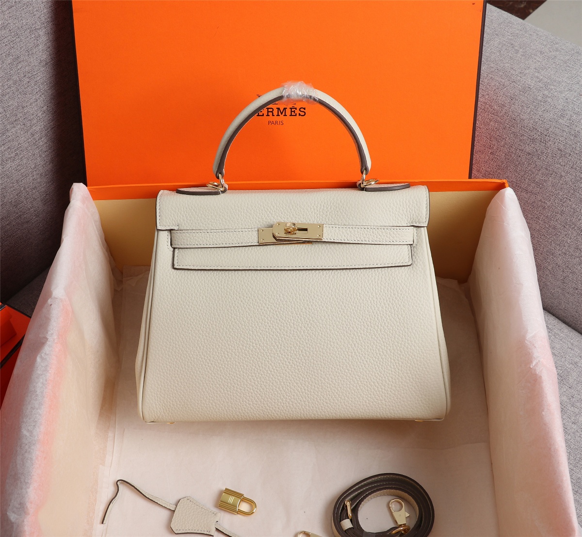 Hermes Kelly White Sellier Rouge Epsom Gold Hardware 25Cm - 画像 (7)