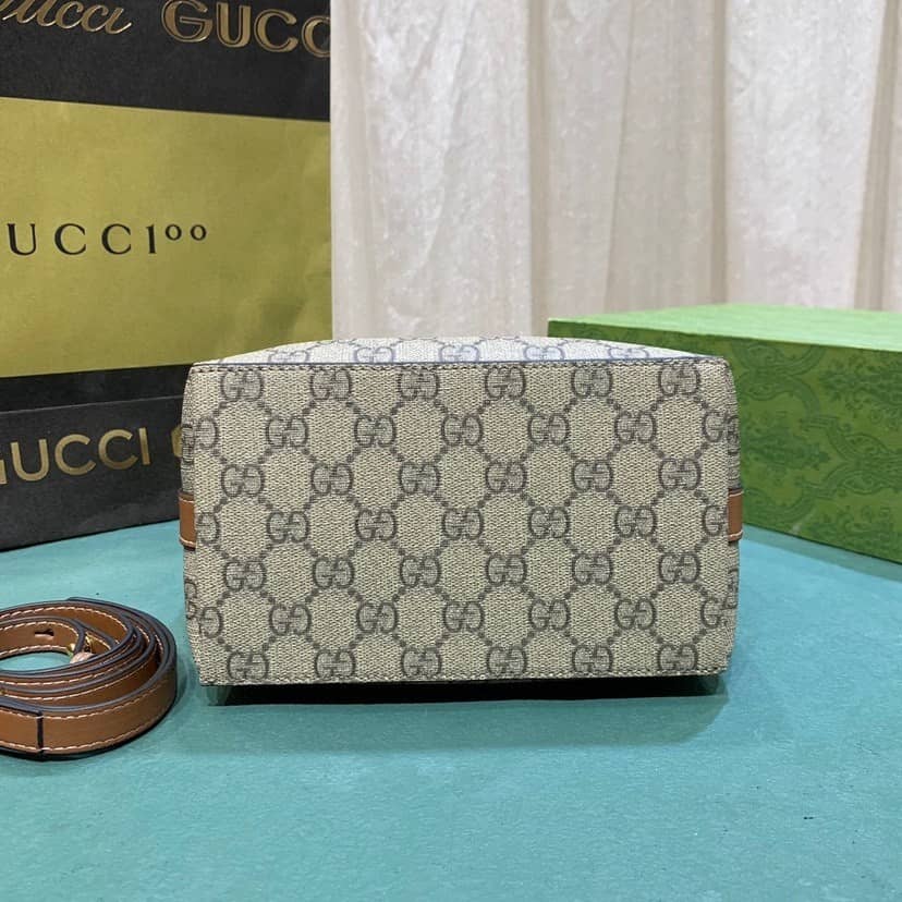 Gucci Gg Emblem Mini Bucket Bag Beige And Dark Brown 21Cm 815118 Fad6L 9758 - 画像 (3)