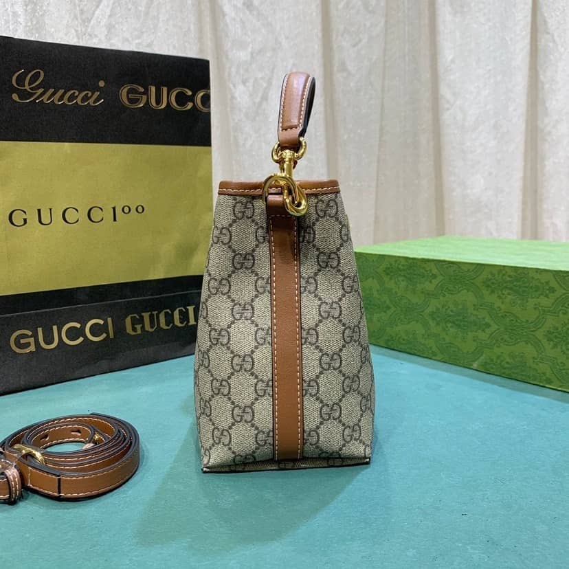 Gucci Gg Emblem Mini Bucket Bag Beige And Dark Brown 21Cm 815118 Fad6L 9758 - 画像 (4)