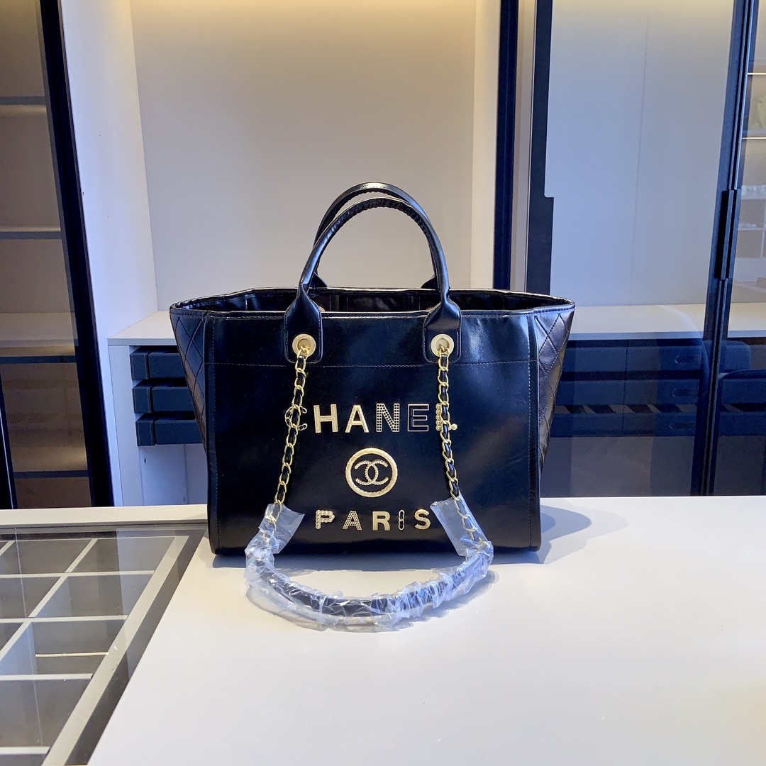Chanel Deauville Large Shopping Bag Leather Black 38Cm - 画像 (2)