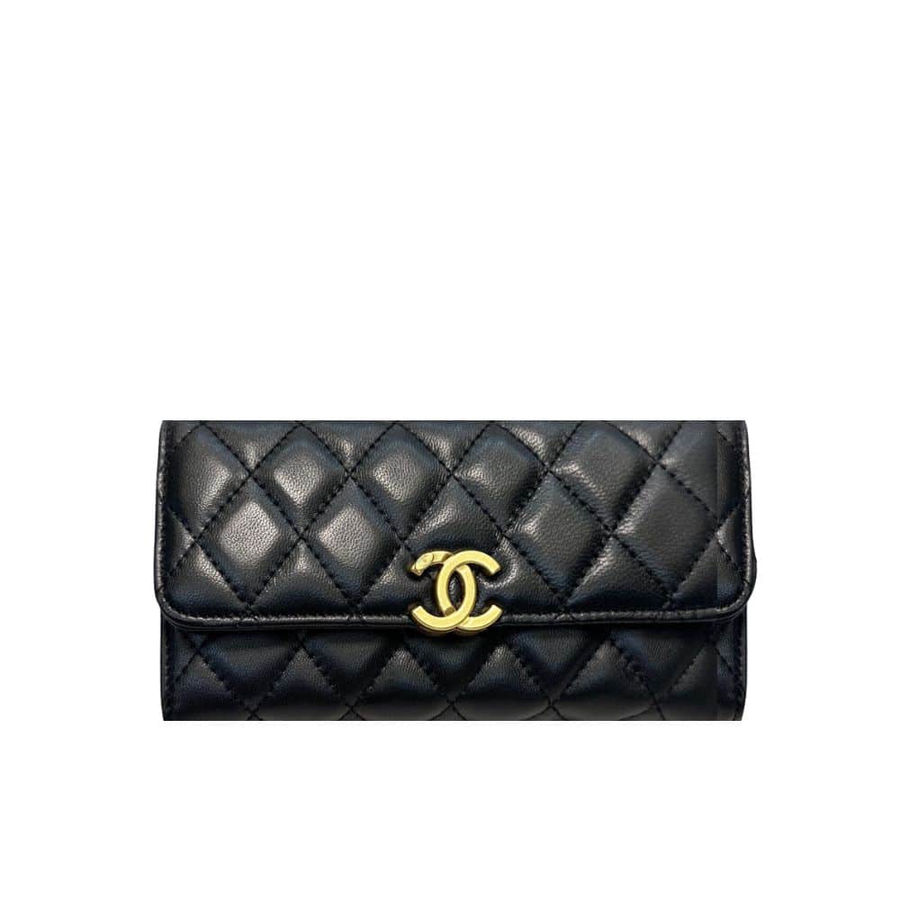 CHANEL シャネル CCロゴ クラシック ロングフラップウォレット ゴールド金具 ブラック 19cm