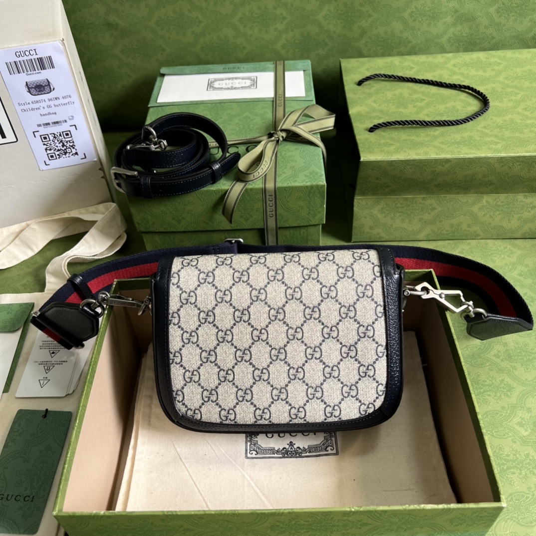Gucci Horsebit 1955 Small Shoulder Bag GG Supreme Canvas Navy Blue 20cm 658574 96IWN 4076 - 画像 (4)