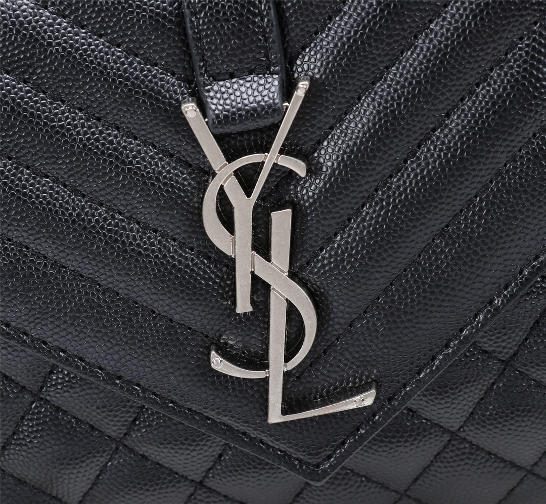 Saint Laurent Envelope Small In Quilted Grain De Poudre Embossed Leather Black Silver 21cm 600195BOW921000 - 画像 (9)