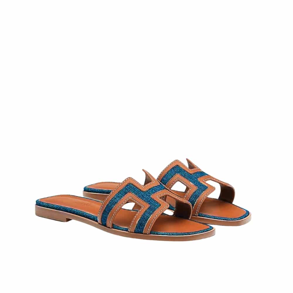 HERMÈS エルメス オラン サンダル ブルーブリュット／ゴールド H221105ZV48340